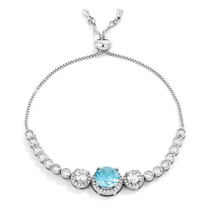 Graduated Light Aqua & Clear CZ Bolo Style Tennis Bracelet