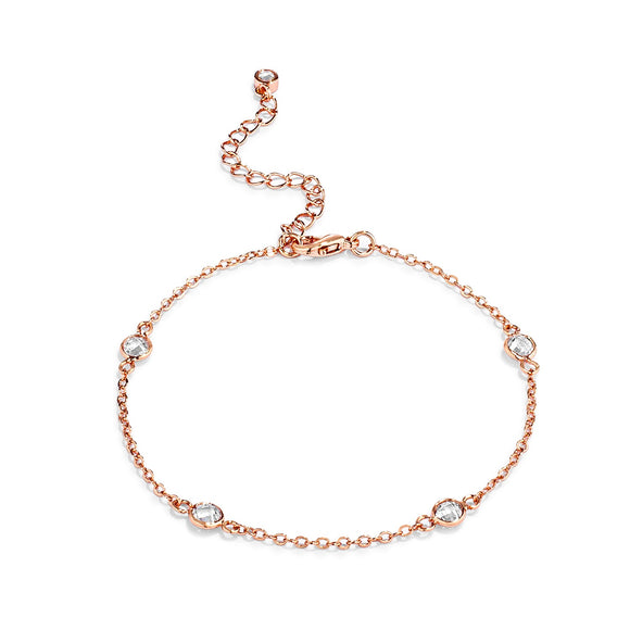 1Ct Rose Gold Plated Clear CZ Round Bezel Saturn Bracelet