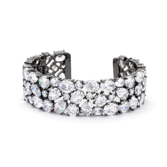 Bejeweled Cubic Zirconia Cuff Black Tone