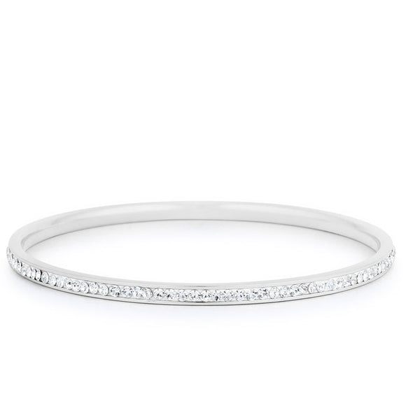 Simple Rhodium Plated Finish Crystal Bangle