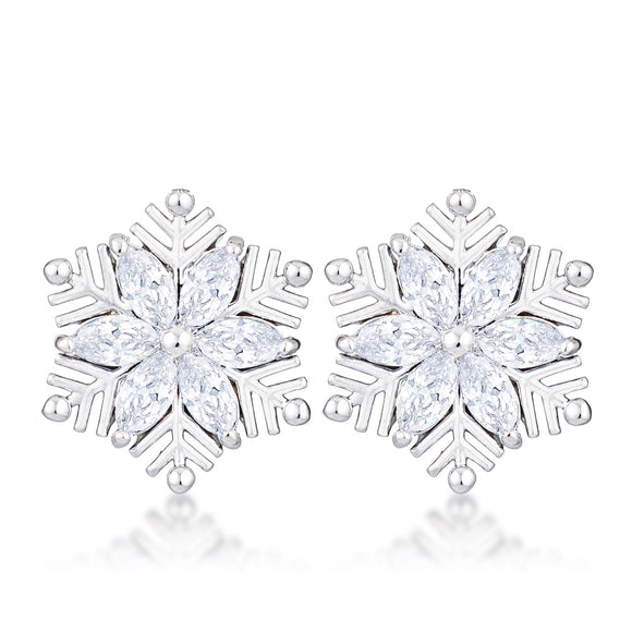 .6Ct Rhodium Plated Clear Marquise Snowflake Earrings