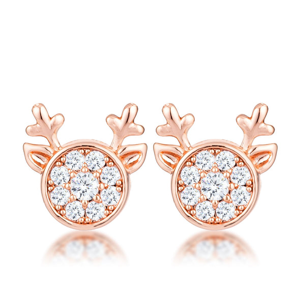 18k Rose Gold Plated Clear CZ Reindeer Earrings