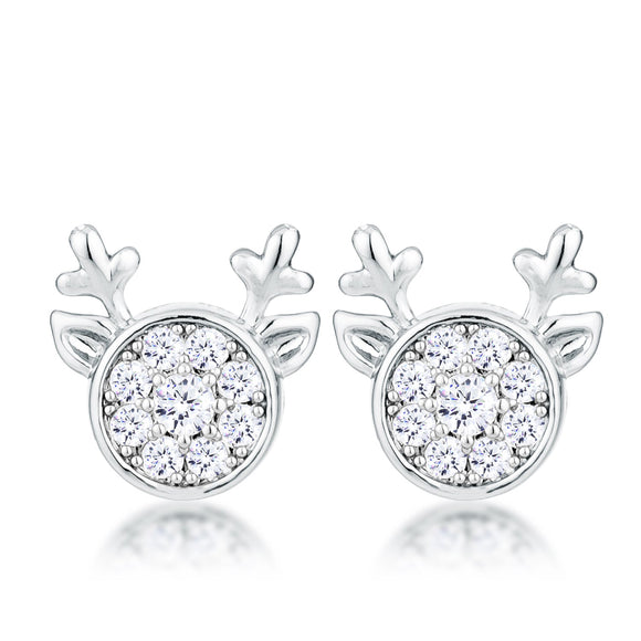 Rhodium Plated Clear CZ Reindeer Earrings