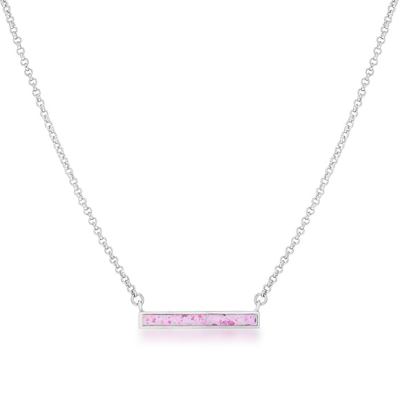 Rhodium Plate Pink Opal Bar Necklace