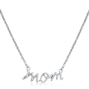 Rhodium Plated Mom Script Necklace