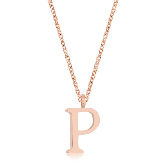 Elaina Rose Gold Stainless Steel P Initial Necklace