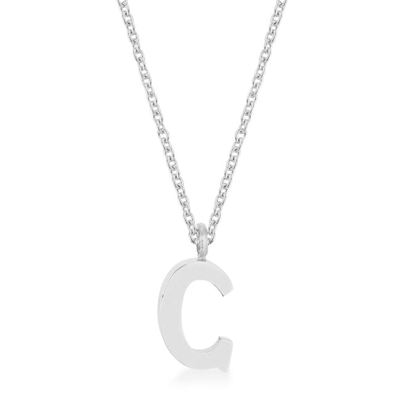 Elaina Rhodium Stainless Steel C Initial Necklace