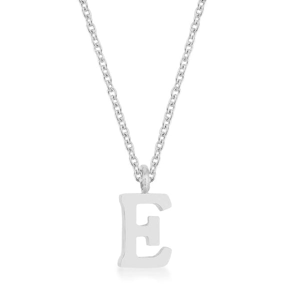 Elaina Rhodium Stainless Steel E Initial Necklace