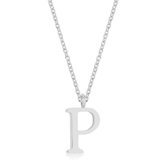 Elaina Rhodium Stainless Steel P Initial Necklace