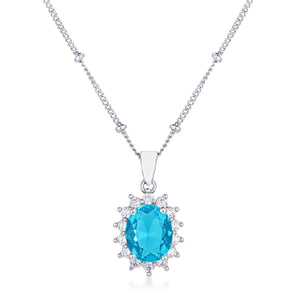 Rhodium Plated Aqua Blue Petite Royal Oval Pendant