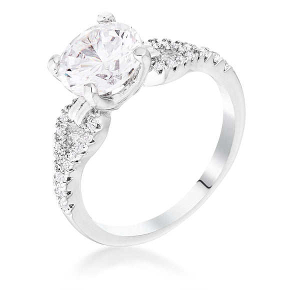 2.11Ct Rhodium Round Cut CZ Petite Ribbon Engagement Ring